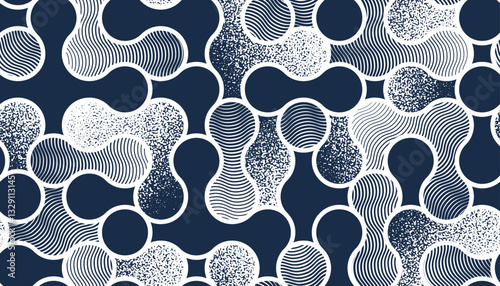 Fluid shapes dynamic seamless pattern, vector molecules endless abstract background, graphic style liquid in motion tiling wallpaper.