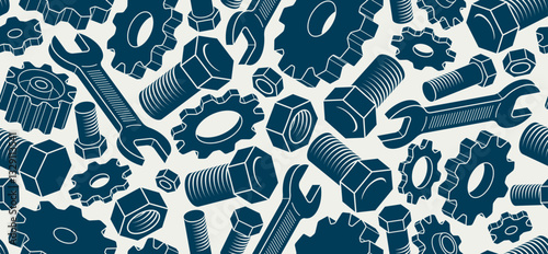 Car service seamless background, vector wrenches and bolts endless wallpaper, automobile engine expertise diagnostic and fix tiling pattern, elements can be used separately.