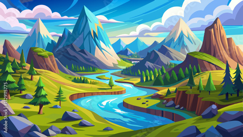 fantastic fabulous landscape of mountains and rivers flowing between them