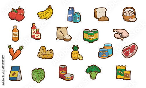set vector cartoon elements of groceries