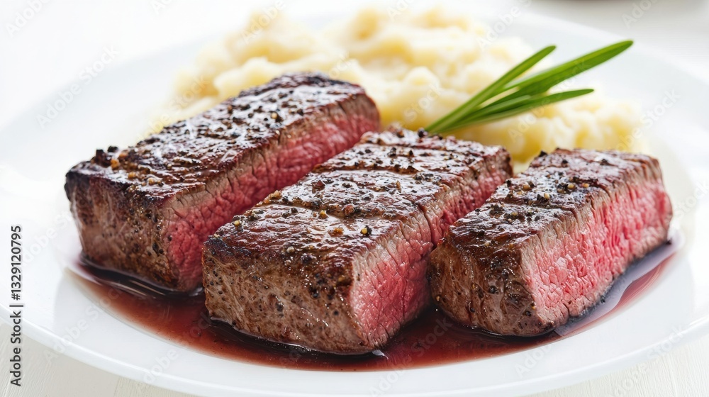 Chuck food steak concept. Elegant steak dinner with a savory truffle sauce presentation Chuck food steak concept. Elegant steak dinner with a savory truffle sauce presentation