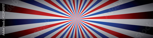 Burst star barber background with red, blue and gray stripes - vector illustration