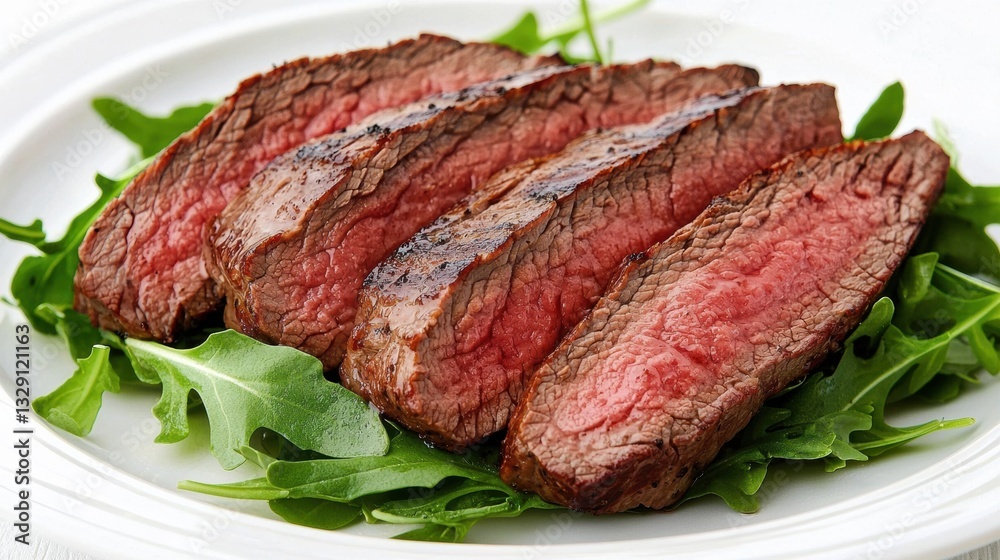 Chuck food steak concept. Grilled steak cooked to perfection served on a bed of greens Chuck food steak concept. Grilled steak cooked to perfection served on a bed of greens