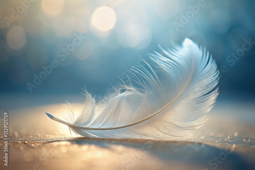 Elegant dove feather, pure white against a clean background. Studio shot, soft texture, peaceful.