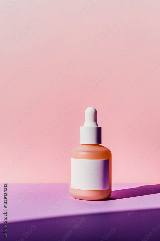 Minimalist pink skincare droplet bottle on gradient background. Serum Bottle Mockup Minimalist pink skincare droplet bottle on gradient background. Serum Bottle Mockup