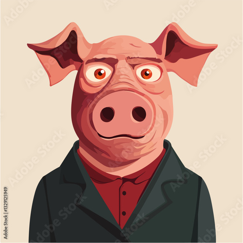 Illustration of a man with a pig's head.