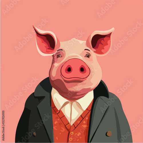 Illustration of a man with a pig's head.
