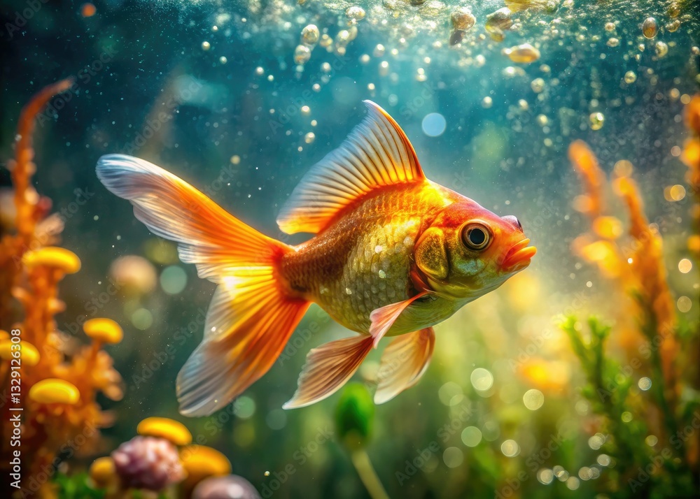 Graceful goldfish dance in vibrant underwater realms; a photographic journey. Graceful goldfish dance in vibrant underwater realms; a photographic journey.