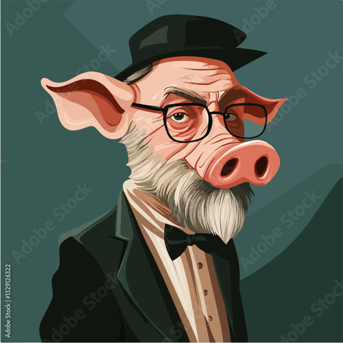Illustration of a man with a pig's head.