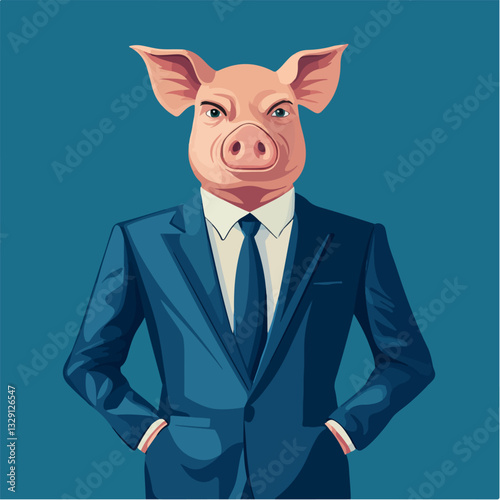 Illustration of a man with a pig's head.