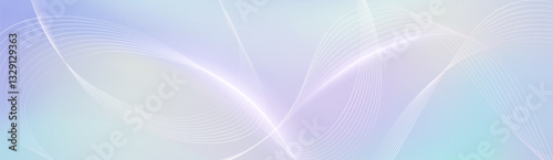 White wavy lines abstract background - smooth curved stripes, dynamic swooshes. Futuristic minimalist graphic design. Light pastel purple color, elegant silk fabric texture for web banner, poster.