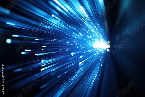 Microstock photo of brightly lit digital cable strands with sparkling light points against dark background.