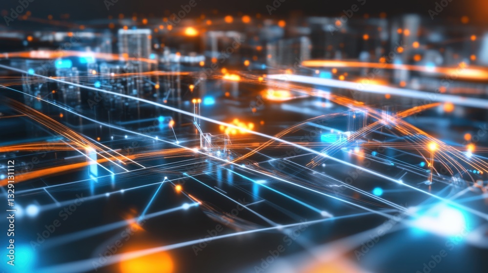 Fototapeta premium Dynamic data visualization showcasing advanced technology connections in urban environment digital graphic perspective