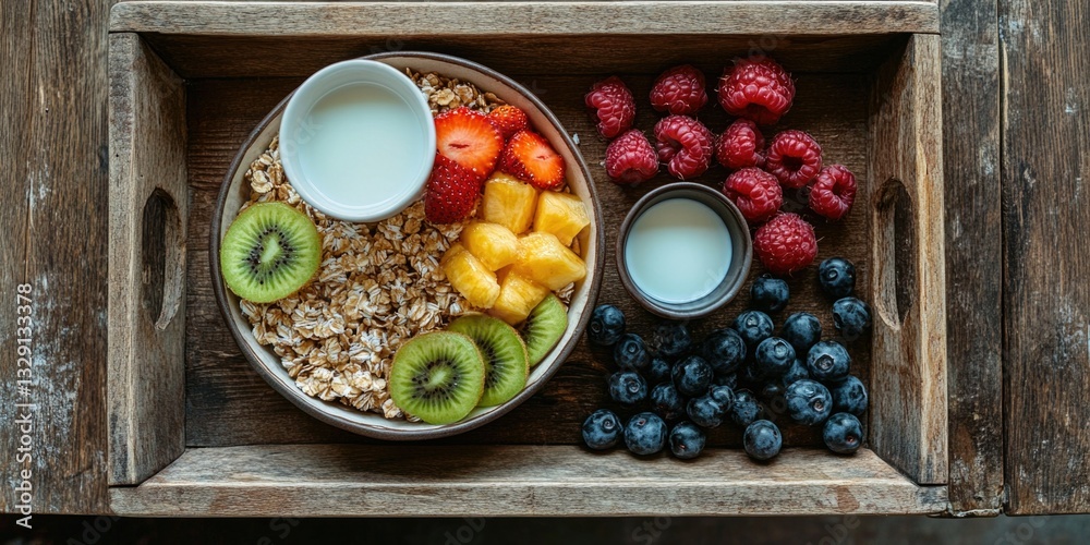 Delicious and nutritious fruit bowl with milk. Delicious and nutritious fruit bowl with milk.