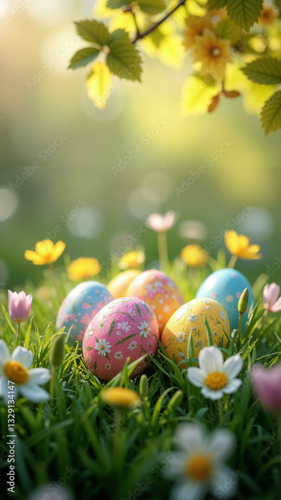 Vibrant Easter Eggs Hidden in Lush Grass and Colorful Blossoms - Perfect for Marketing Campaigns, Greeting Cards, and Social Media Posts Vibrant Easter Eggs Hidden in Lush Grass and Colorful Blossoms - Perfect for Marketing Campaigns, Greeting Cards, and Social Media Posts