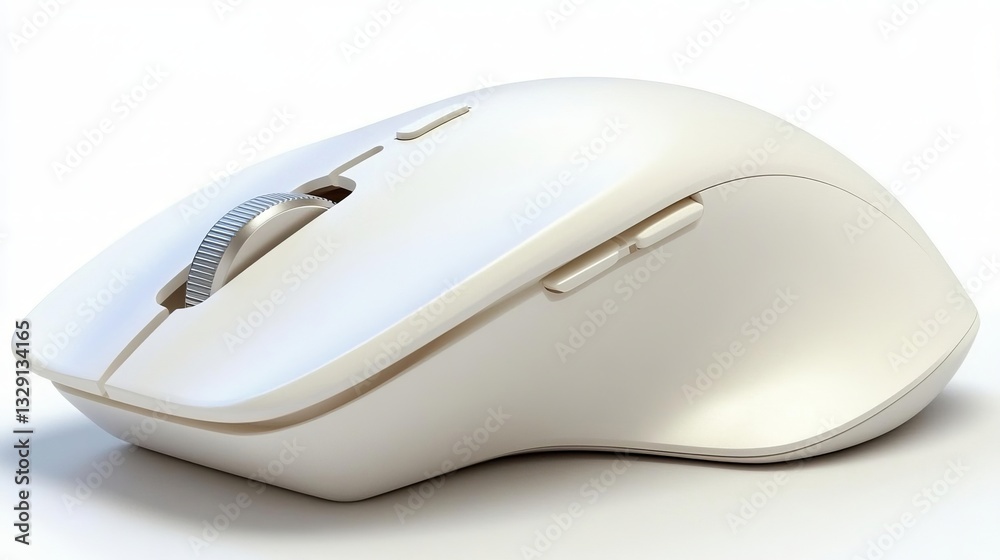 White computer mouse on a white background, close-up shot, angled view, clean White computer mouse on a white background, close-up shot, angled view, clean