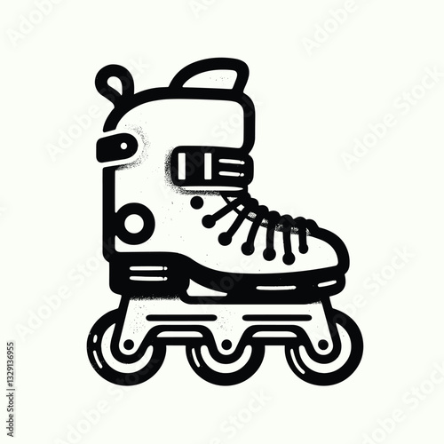 Retro Roller Skate Icon in Black and White Line Art Style