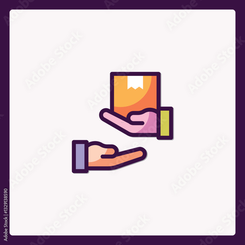 Iconic delivery service illustration featuring hands offering package securely