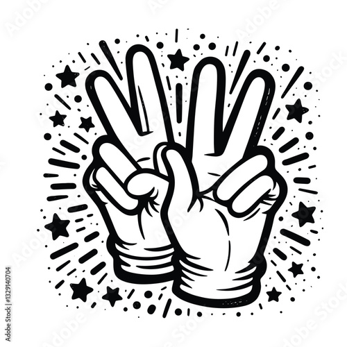 Peace Hand Gestures with Retro Style Black and White Graphic