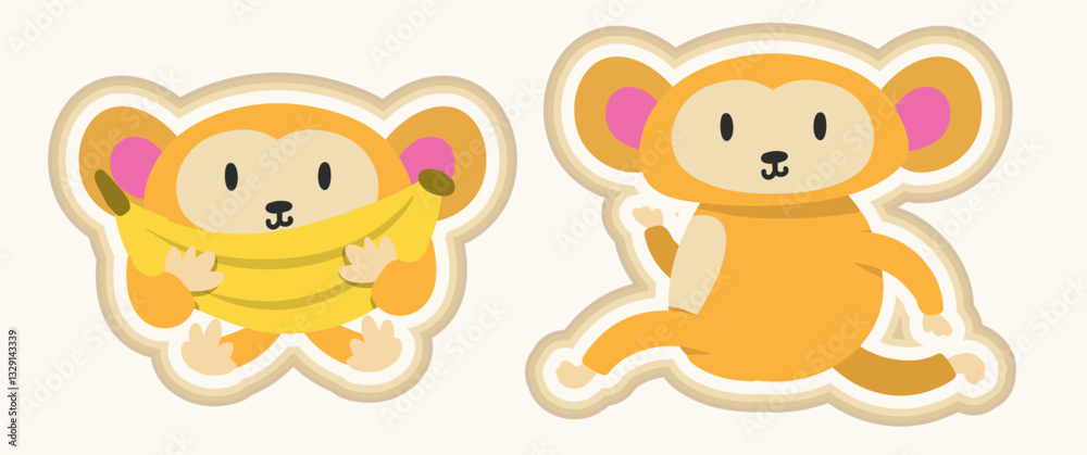 Monkey cute fun cartoon vector illustration concept with different poses Monkey cute fun cartoon vector illustration concept with different poses
