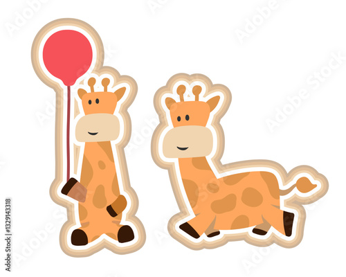 Happy funny giraffee cartoon illustration with different poses for children