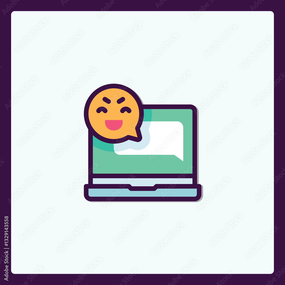 Social media interaction displayed through icon of laptop and cheerful face Social media interaction displayed through icon of laptop and cheerful face