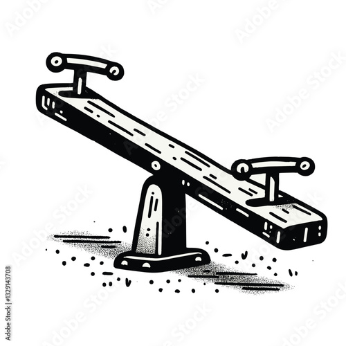 Playground Seesaw Illustration Retro Style Black and White Design
