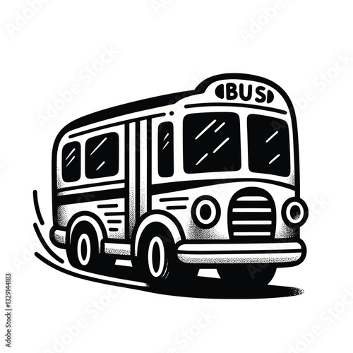 Retro Bus Sketch in Black and White Vintage Style Illustration