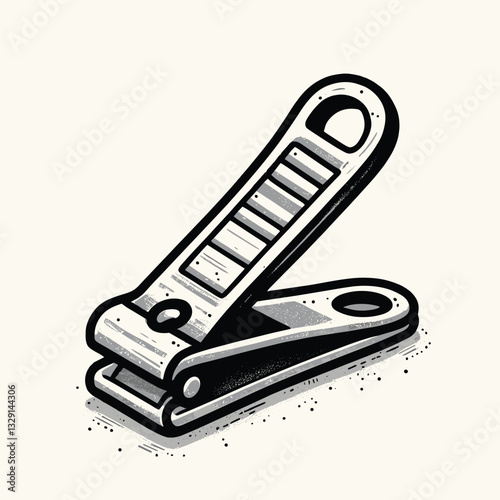 Vintage Black and White Nail Clipper Illustration in Retro Style