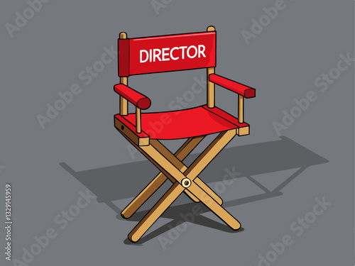 red director’s chair, on a pastel gray background.