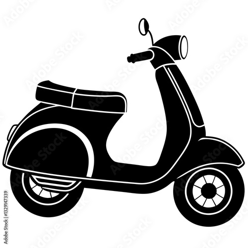 Scooter black silhouette vector, Simple silhouette Design vector icon with white background. Transport vector illustration . Skooty vector