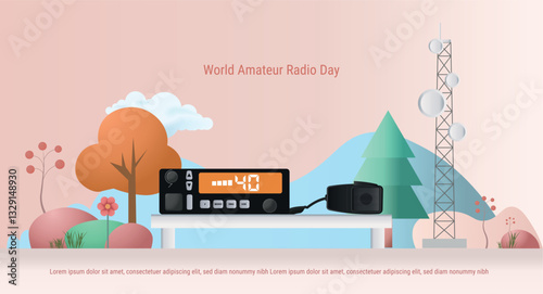 Celebrating world amateur radio day: radio transceiver and antenna connecting people globally