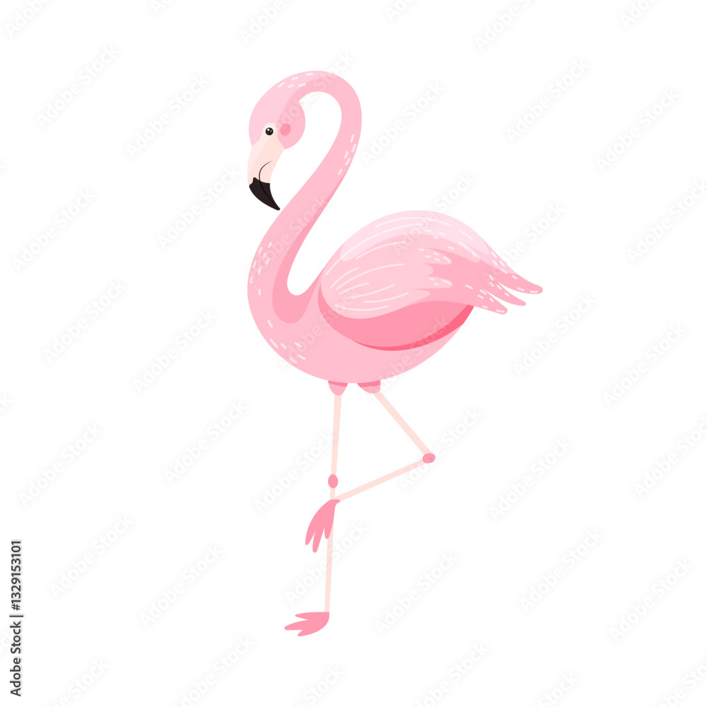 Fototapeta premium Pastel-colored flamingo in a minimalist, flat style, perfect for children s illustrations, clipart, and digital logos, capturing the essence of a playful, exotic paradise
