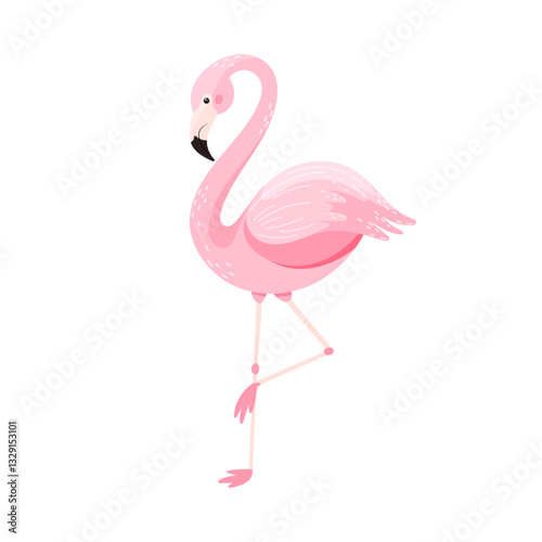 Pastel-colored flamingo in a minimalist, flat style, perfect for children s illustrations, clipart, and digital logos, capturing the essence of a playful, exotic paradise