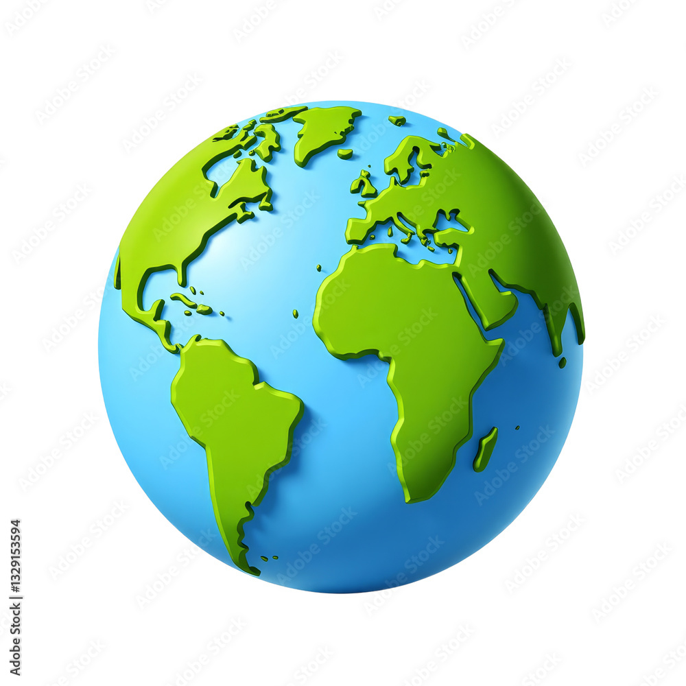 Fototapeta premium Cartoon Globe with Green Land and Blue Oceans, transparent background