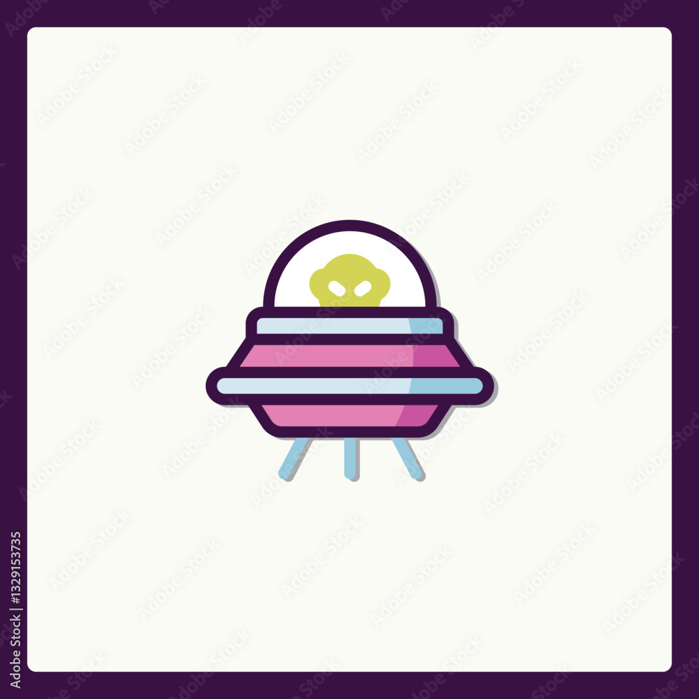 Fototapeta premium Colorful spaceship carrying extraterrestrial character with minimalist design