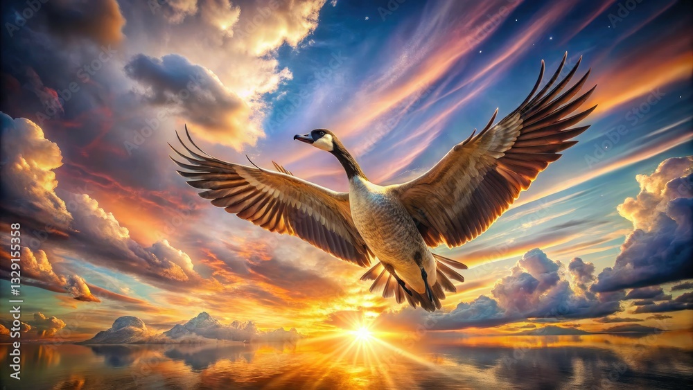 Obraz premium Majestic goose photography: surreal flight, exquisite waterfowl beauty, artistic animal portraits.