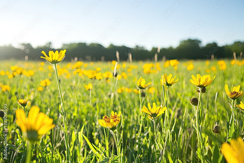 Sunny meadow filled with vibrant yellow flowers Sunny meadow filled with vibrant yellow flowers