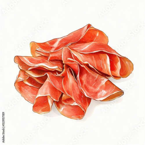 Artistic Illustration of Stacked Prosciutto Cured Ham Delicious Italian Meat Delicacy Artwork