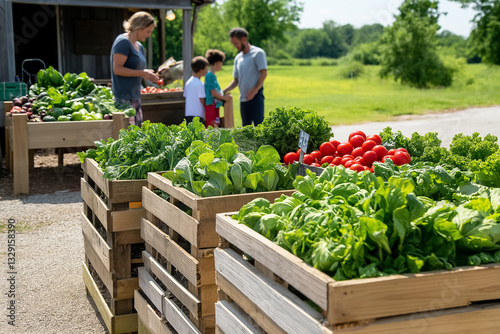 Wallpaper Mural Families explore a lively farmers market filled with fresh vegetables and greens, enjoying the sunny weather and connecting with local farmers amidst the natural landscape Torontodigital.ca