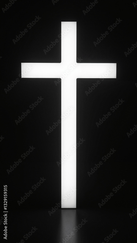 Dramatic White Cross on Black Background: A Powerful Symbol of Faith for Easter Celebrations and Spiritual Marketing Dramatic White Cross on Black Background: A Powerful Symbol of Faith for Easter Celebrations and Spiritual Marketing