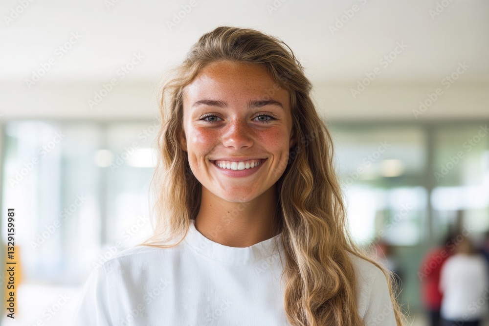 Fototapeta premium Bright smile radiates positivity, set against modern, airy backg