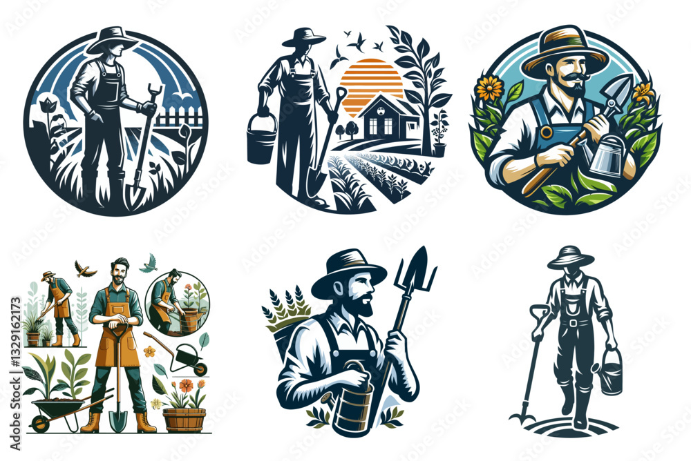 Um charmoso logotipo e emblema de jardineiro mascote vetorial. Perfeito para empresas de jardinagem, paisagistas e lojas de suprimentos de jardinagem que buscam uma imagem amigável e profissional.

