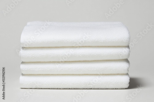 Soft, neatly stacked towels create serene and minimalist aesthet