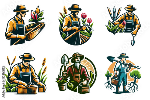 A charming vector mascot gardener logo and emblem. Perfect for gardening companies, landscapers, and garden supply stores seeking a friendly and professional image.

