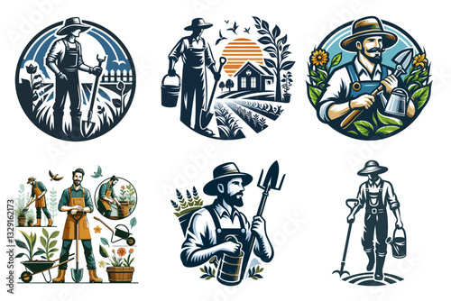 Um charmoso logotipo e emblema de jardineiro mascote vetorial. Perfeito para empresas de jardinagem, paisagistas e lojas de suprimentos de jardinagem que buscam uma imagem amigável e profissional.

