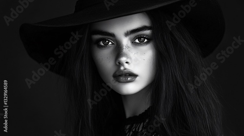 Gothic Style Woman Portrait in Black for Halloween Theme