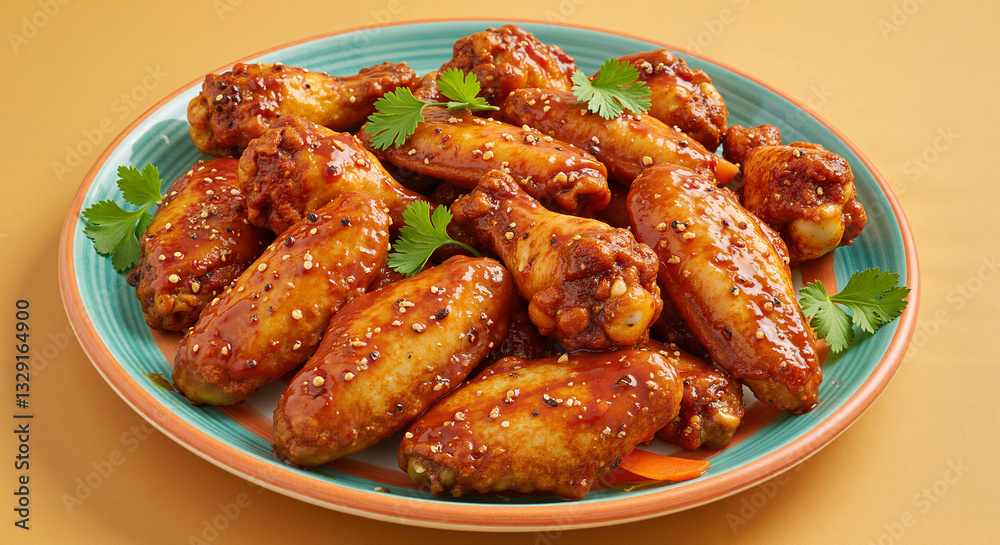 Roasted Chicken Wings with Herbs, in Orange Tones, for a Party Snack Roasted Chicken Wings with Herbs, in Orange Tones, for a Party Snack
