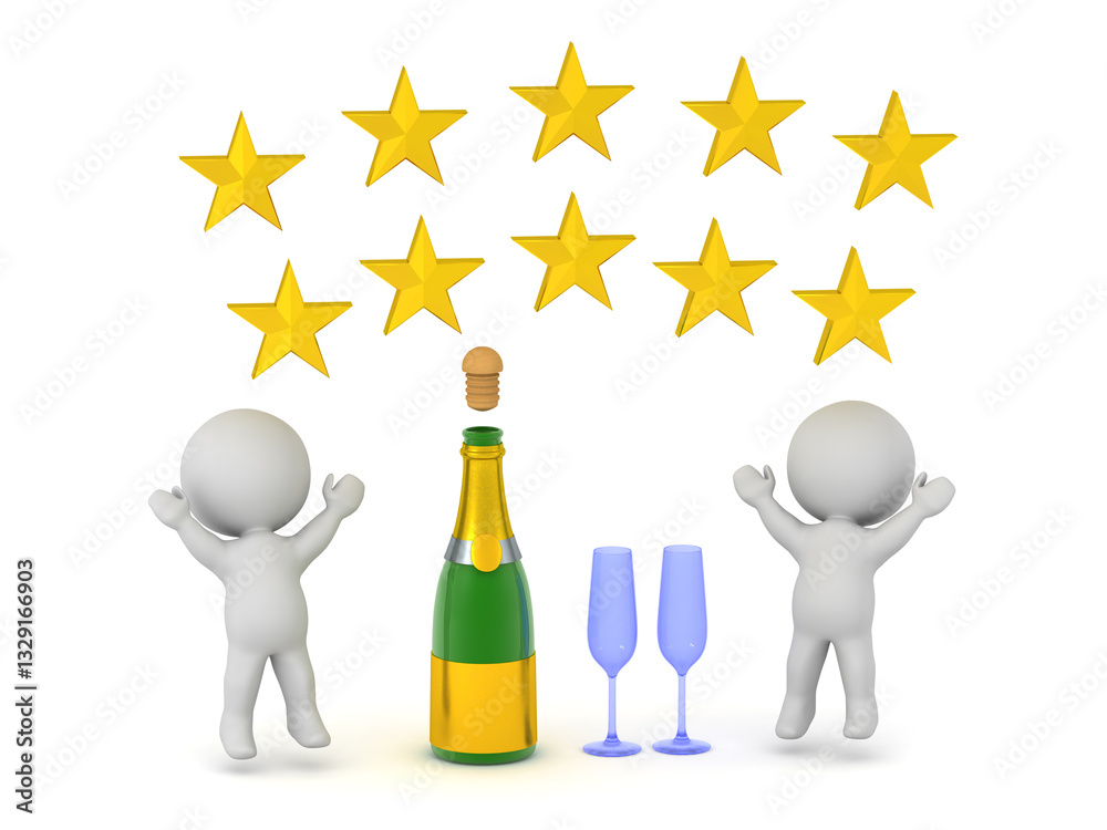 Two Happy 3D Characters with Champagne Two Happy 3D Characters with Champagne