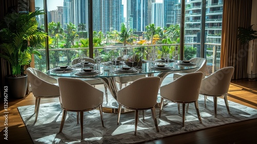 Wallpaper Mural Modern dining room with city view, elegant setting,  beautiful decor Torontodigital.ca